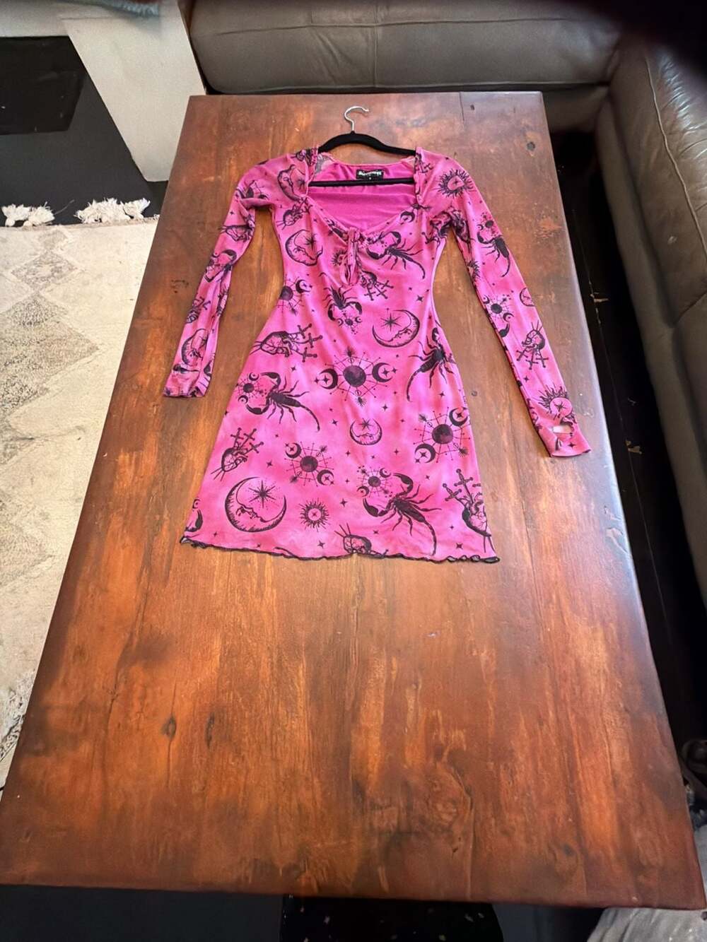 Horoscopez Pink Mesh Long Sleeve Mini Dress Size S